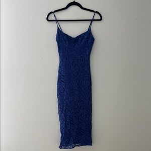 Bardot blue midi lace dress